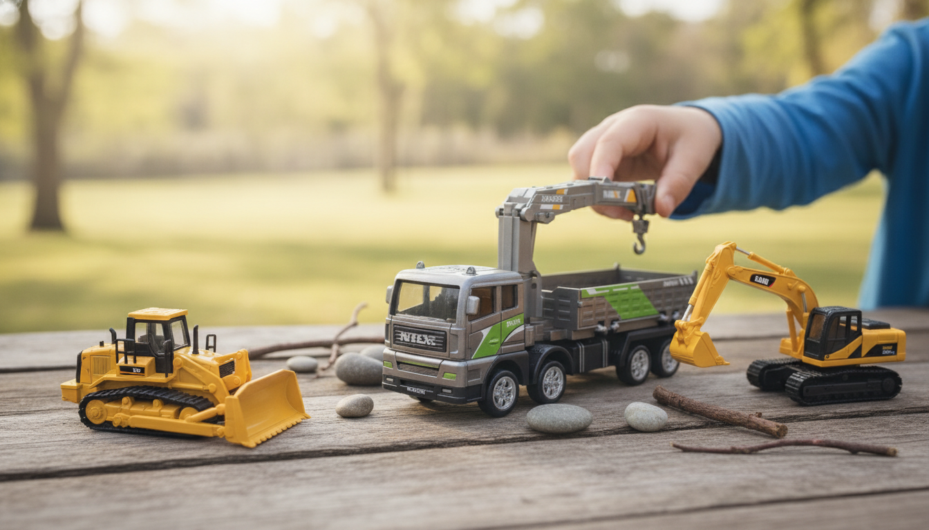 Diecast Construction Vehicles: Crane, Dozer, Excavator