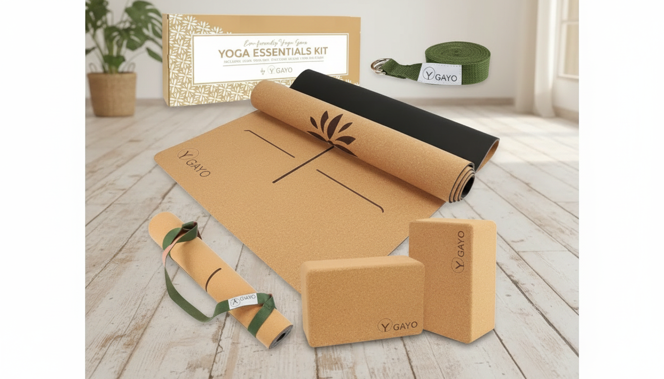 Cork Yoga Kit: Large Mat, Blocks, Strap + Lines