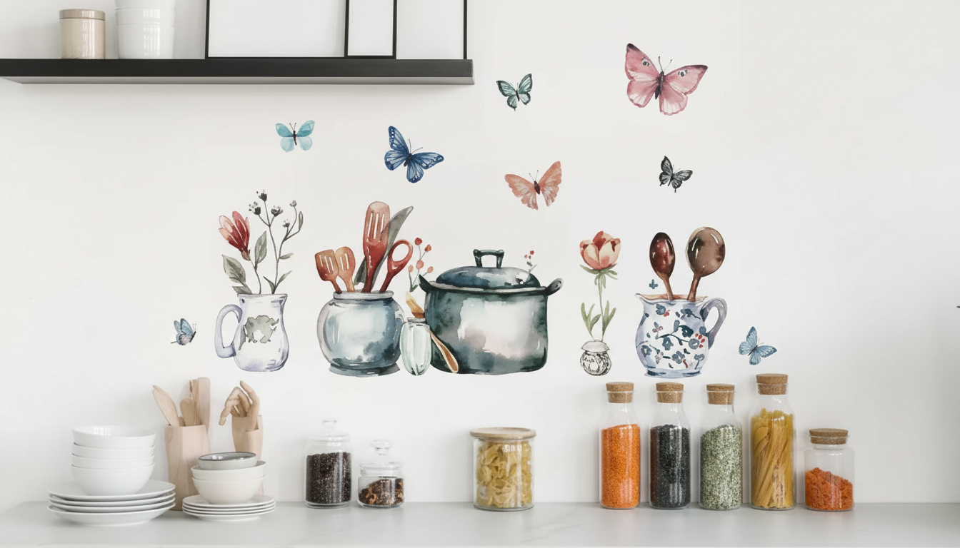 Watercolor Butterfly Stickers for a Softer Kitchen Look