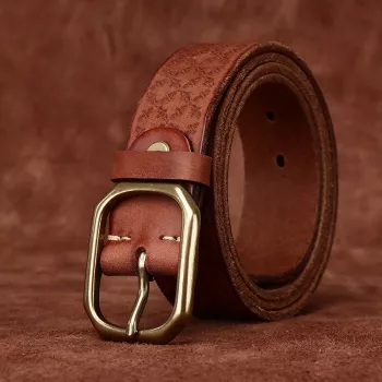Vintage 1.5" Leather Belt with Solid Brass Buckle